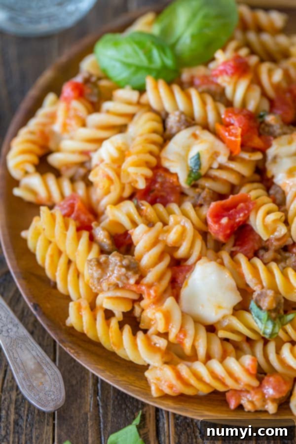One Pot Pasta with Tomato, Basil and Mozzarella: a vibrant and comforting pasta dish featuring classic Caprese flavors, all in one pot.