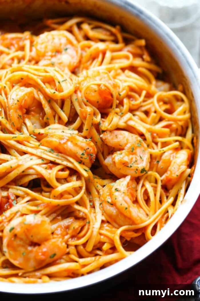 One Pot Shrimp Pasta: an easy and elegant seafood pasta dish with succulent shrimp, all made in one pot.