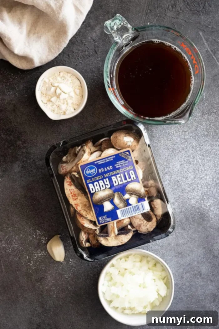 Ingredients for making mushroom gravy.