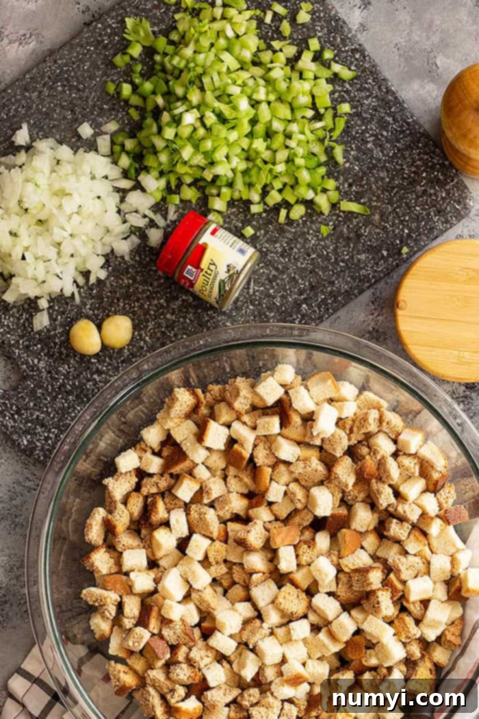 Ingredients for homemade stuffing.