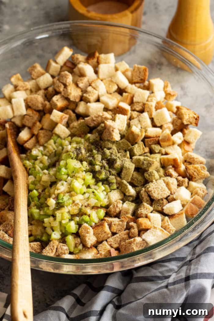 Classic stuffing ready to be mixed and baked. 