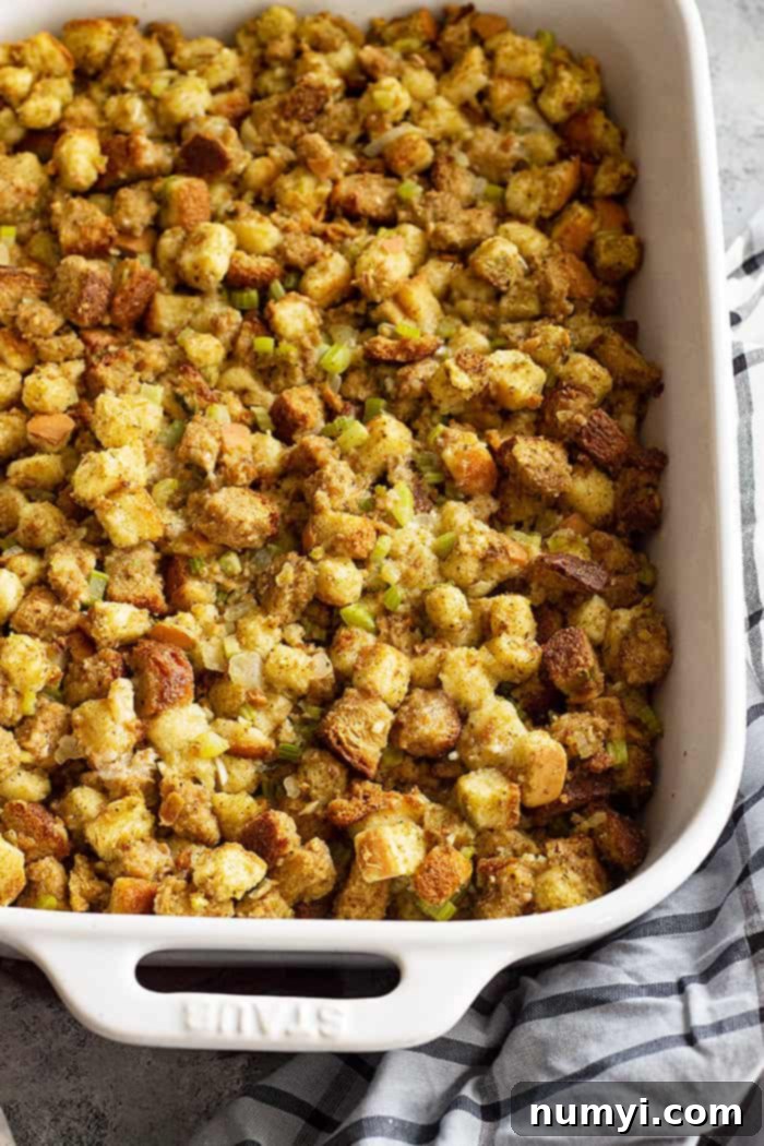 Homemade stuffing, fresh from the oven.