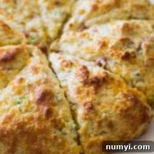 Savory Ham and Cheddar Scones that are easy to make and perfect for breakfast, snack time or with a steaming bowl of soup!