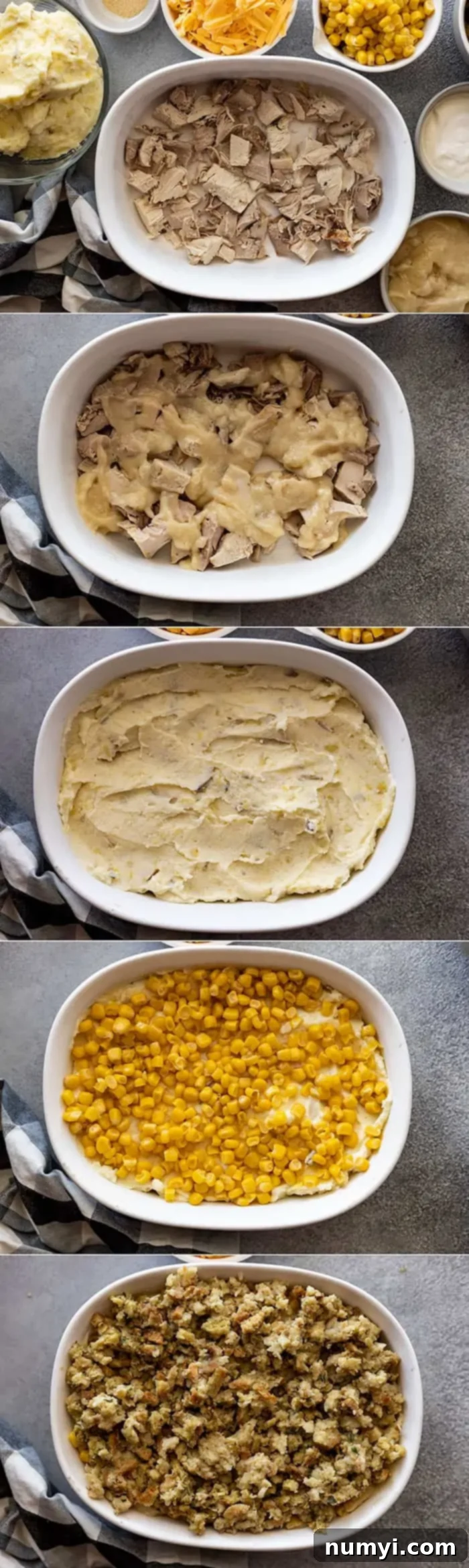 Thanksgiving Encore Bake 4 A Thanksgiving Leftover Casserole fresh out of the oven, topped with melted cheese.