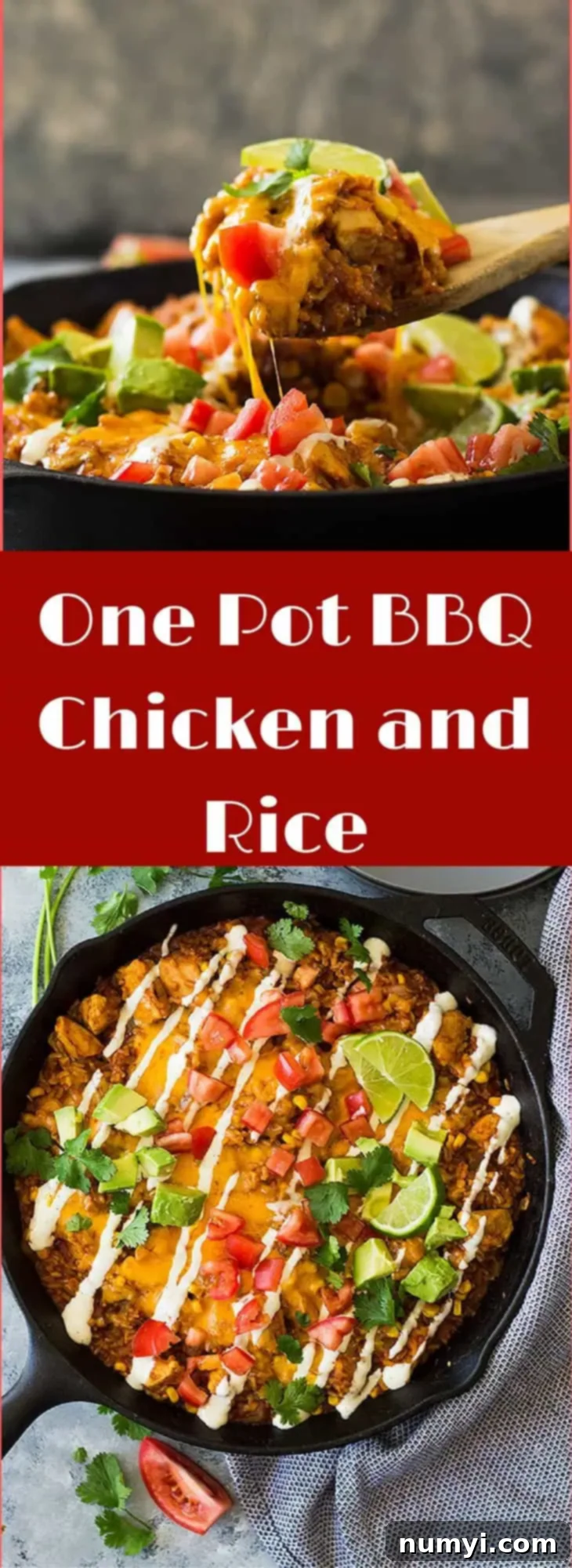 Delicious One Pot Chicken BBQ Rice 7 titled image (and shown): one pot BBQ chicken and rice