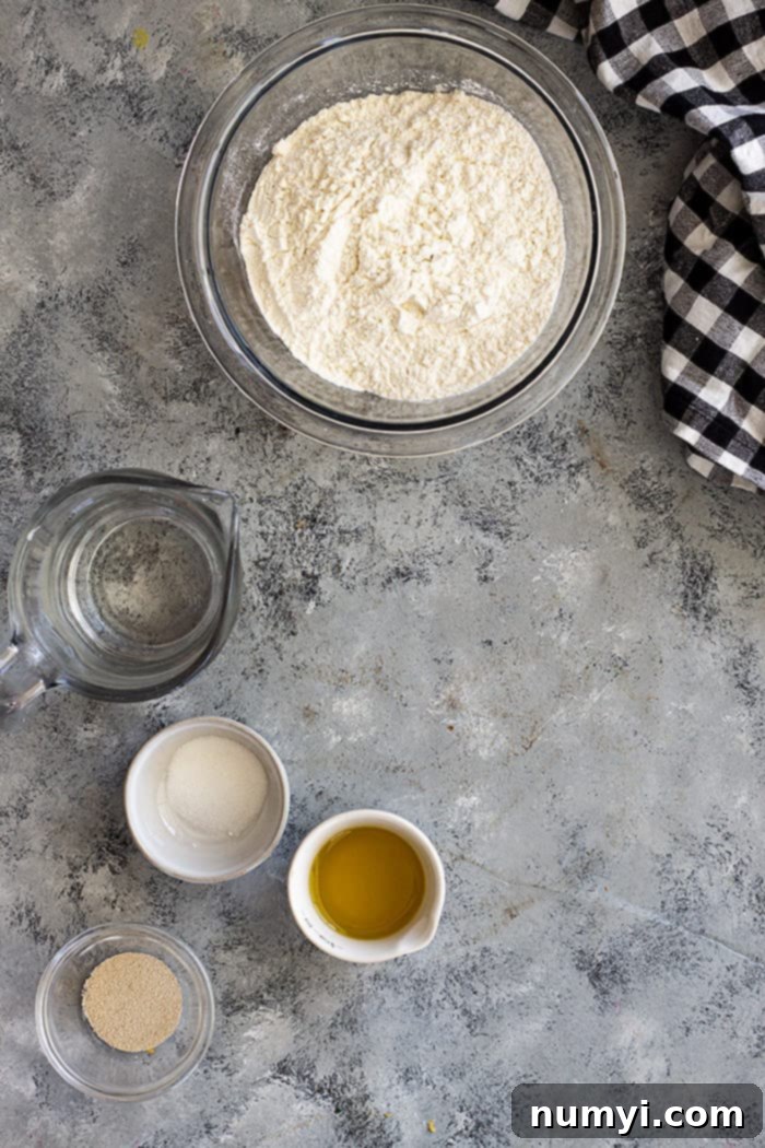 Homemade Pizza Dough ingredients.