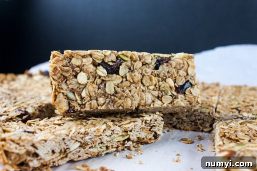 Granola bars cut into serving size bars.