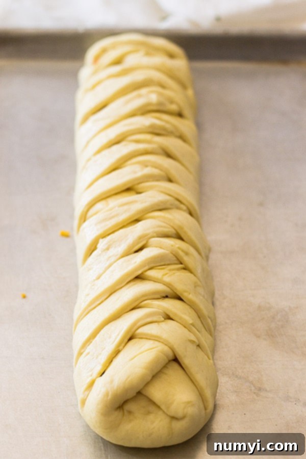 Three cheese braid finished braiding. 