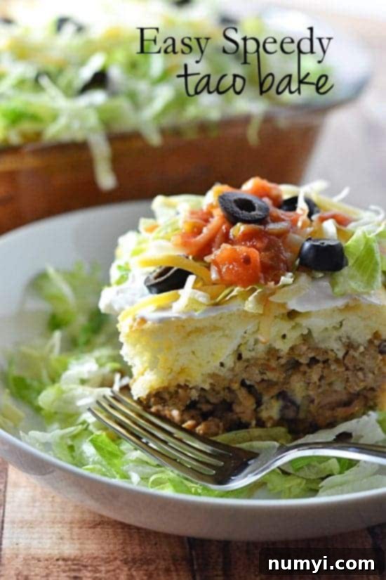 Easy Speedy Taco Bake in a casserole dish