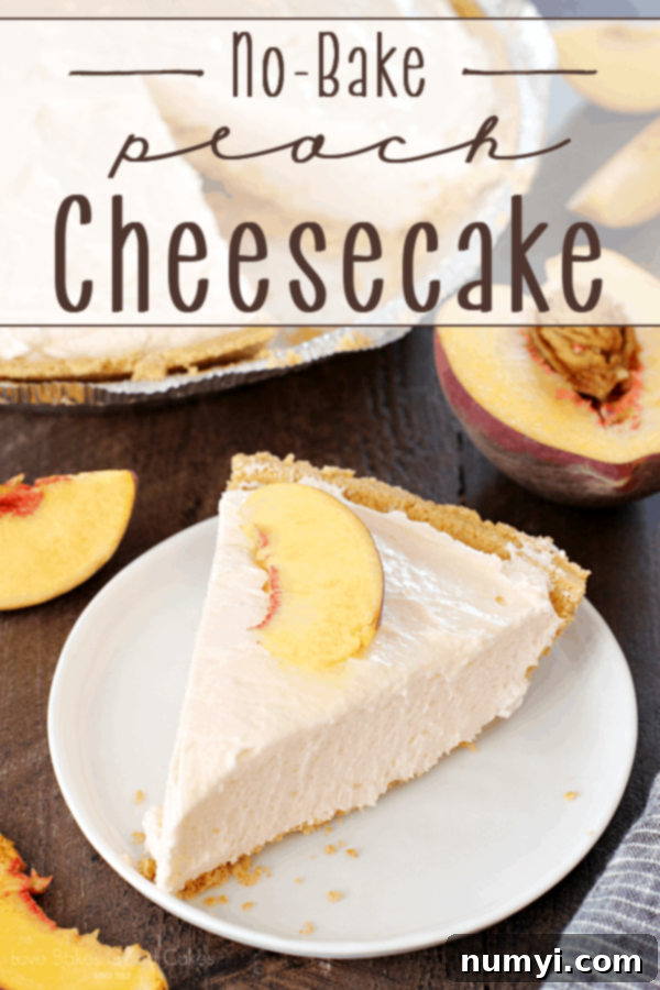 Slice of No Bake Easy Creamy Peach Cheesecake
