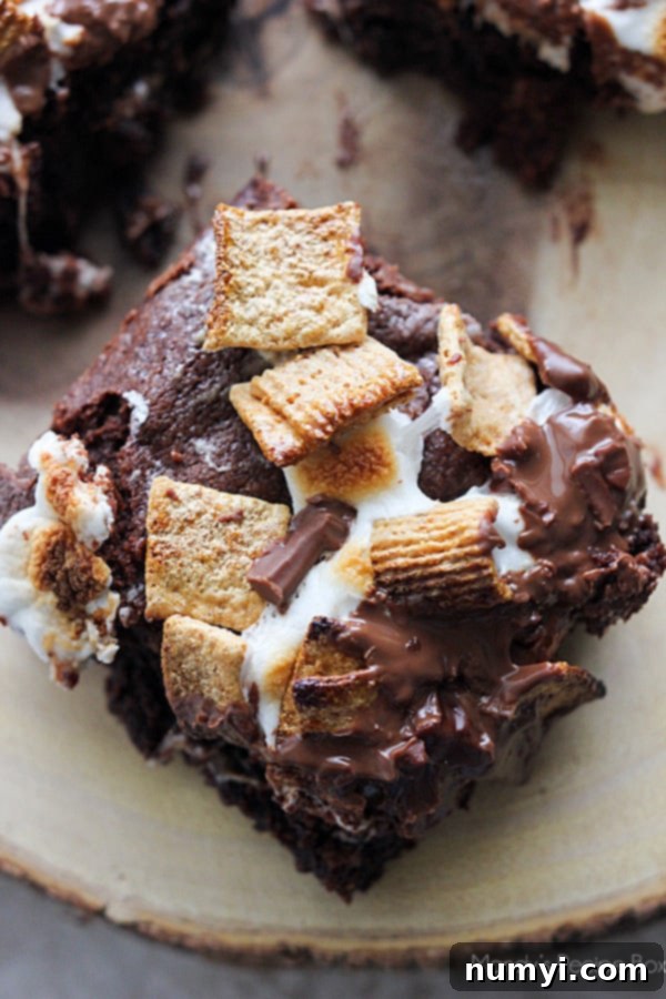 Fudgy S'mores Brownies with marshmallow topping