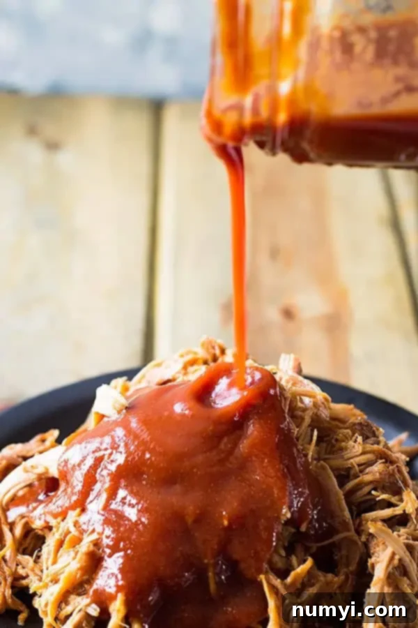 closeup: adding homemade texas barbecue sauce to meat
