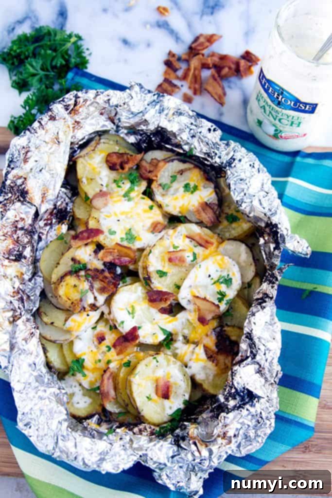 Golden Bacon Ranch Grilled Potatoes, seasoned and crispy, perfect as a side or main.