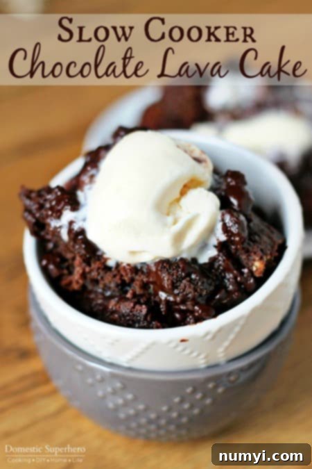 Decadent Slow Cooker Lava Cake with a rich chocolate center, served warm.