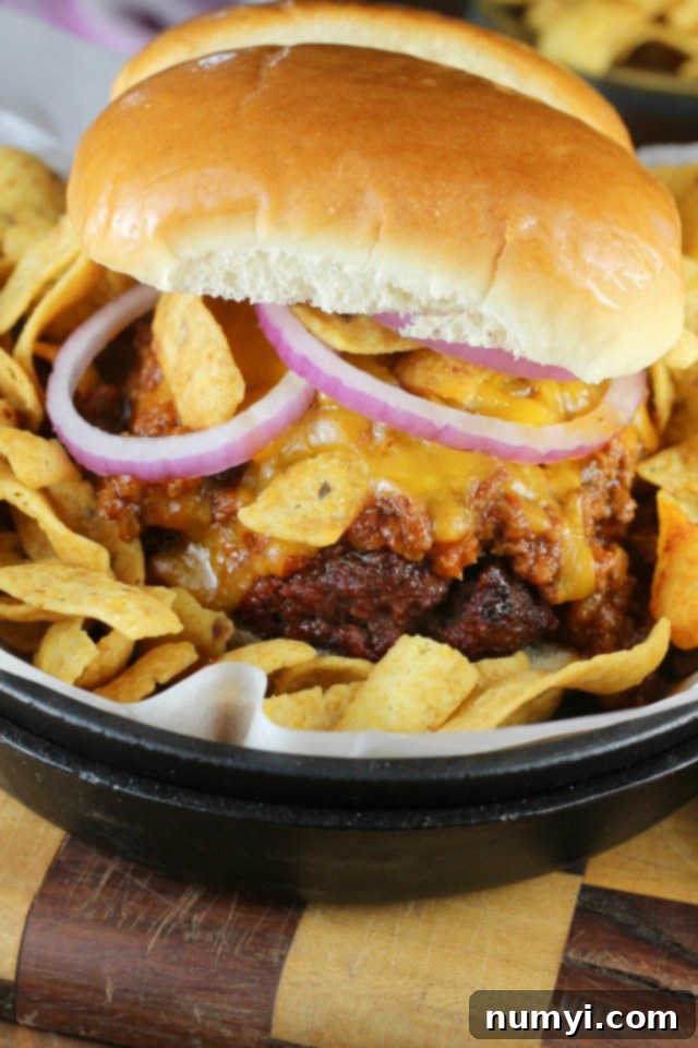 Hearty Barbecue Frito Chili Pie Burger