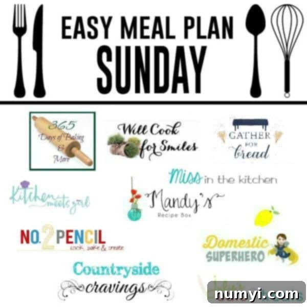 Collage of various delicious dishes from Easy Meal Plan Sunday, including main courses and desserts.
