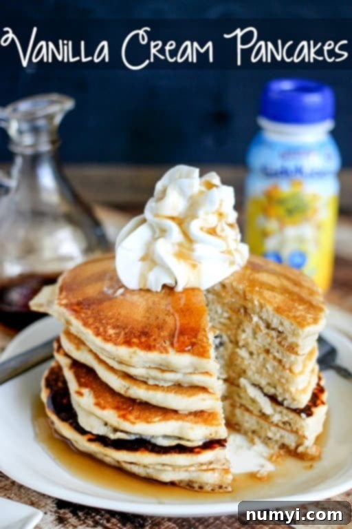 Fluffy Vanilla Cream Pancakes, a sweet and enhanced version of classic pancakes, perfect for breakfast or dinner.