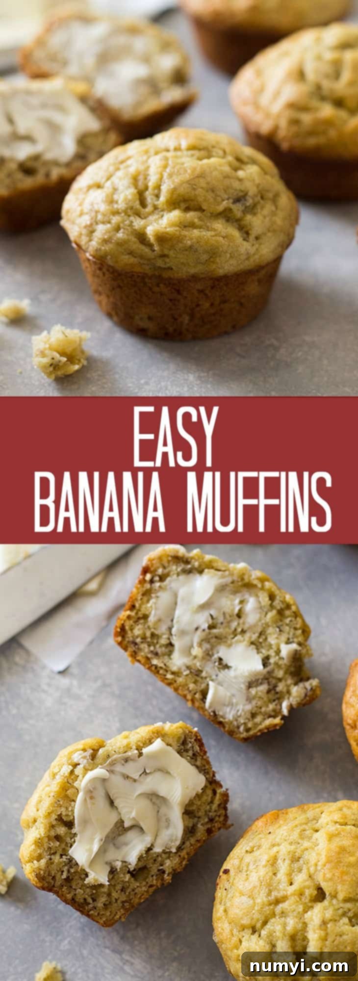 A stack of golden brown, fluffy banana muffins on a white plate with a warm drink.