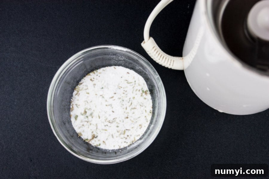 Simple Succulent Roast Turkey (Dry Brine) - salt and herbs in a ramekin