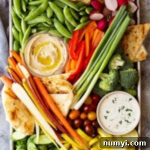 Overhead view of a beautiful vegetable tray! Complete with homemade ranch!