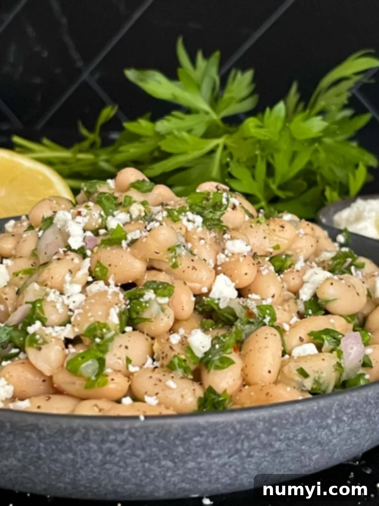 Another perspective of the delicious Lemon White Bean Salad, highlighting its inviting textures and colors.